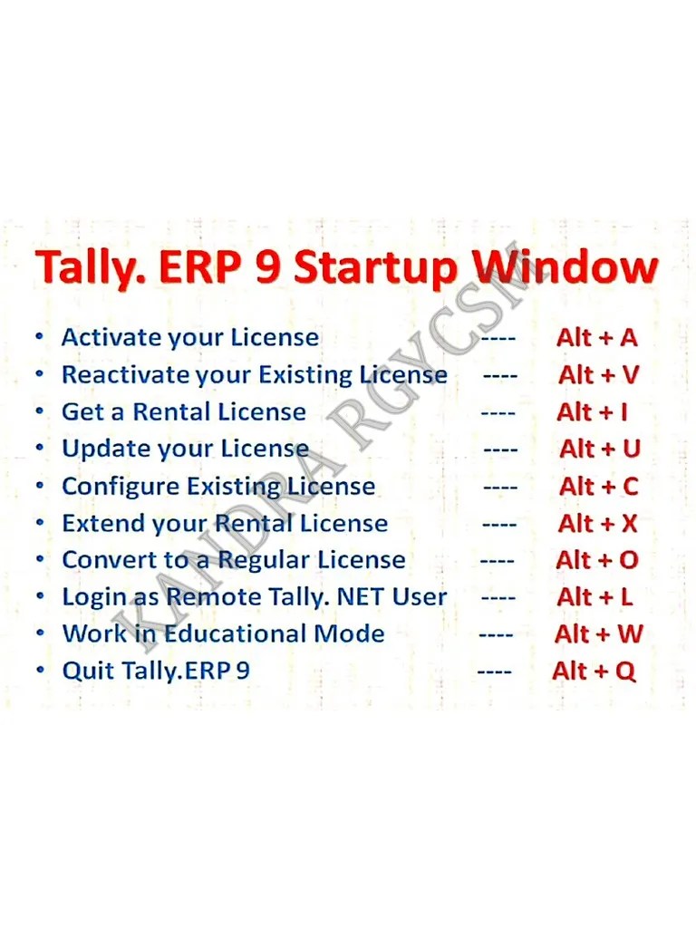 Tally ERP 9 Shortcut Keys PDF