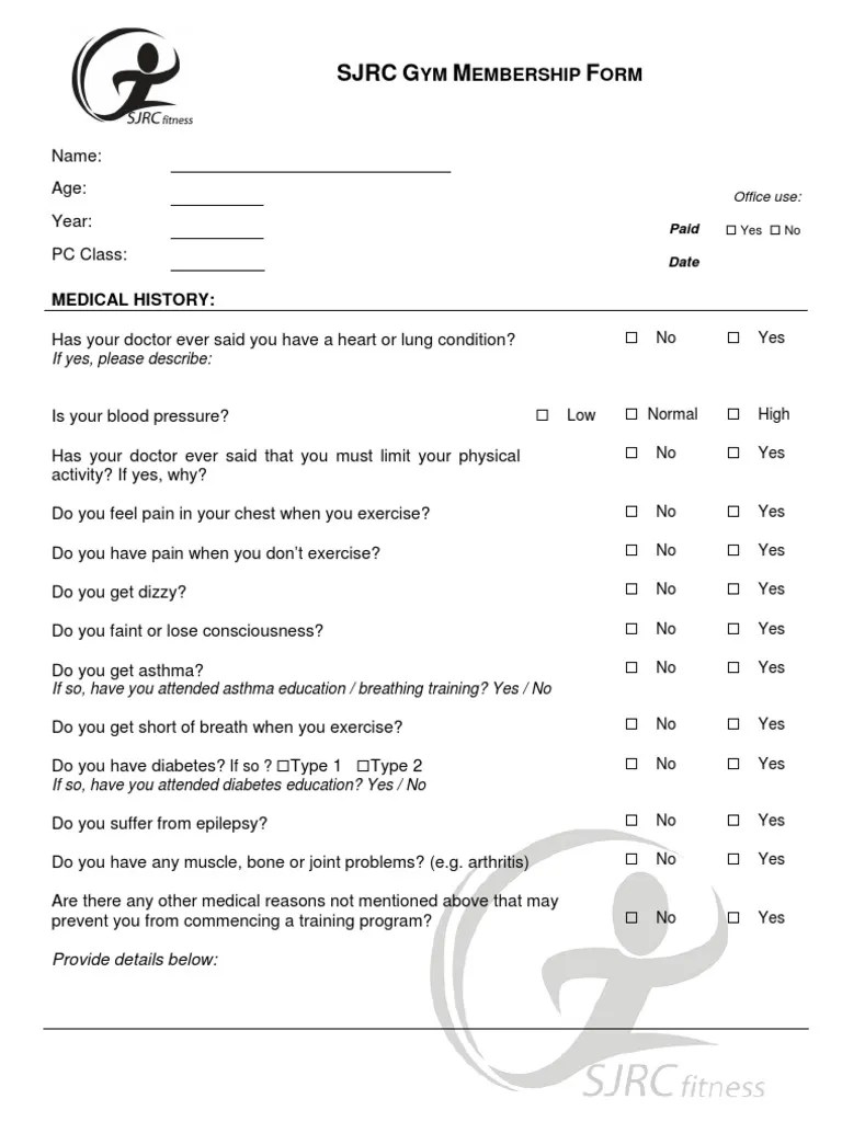 Gym Membership Form