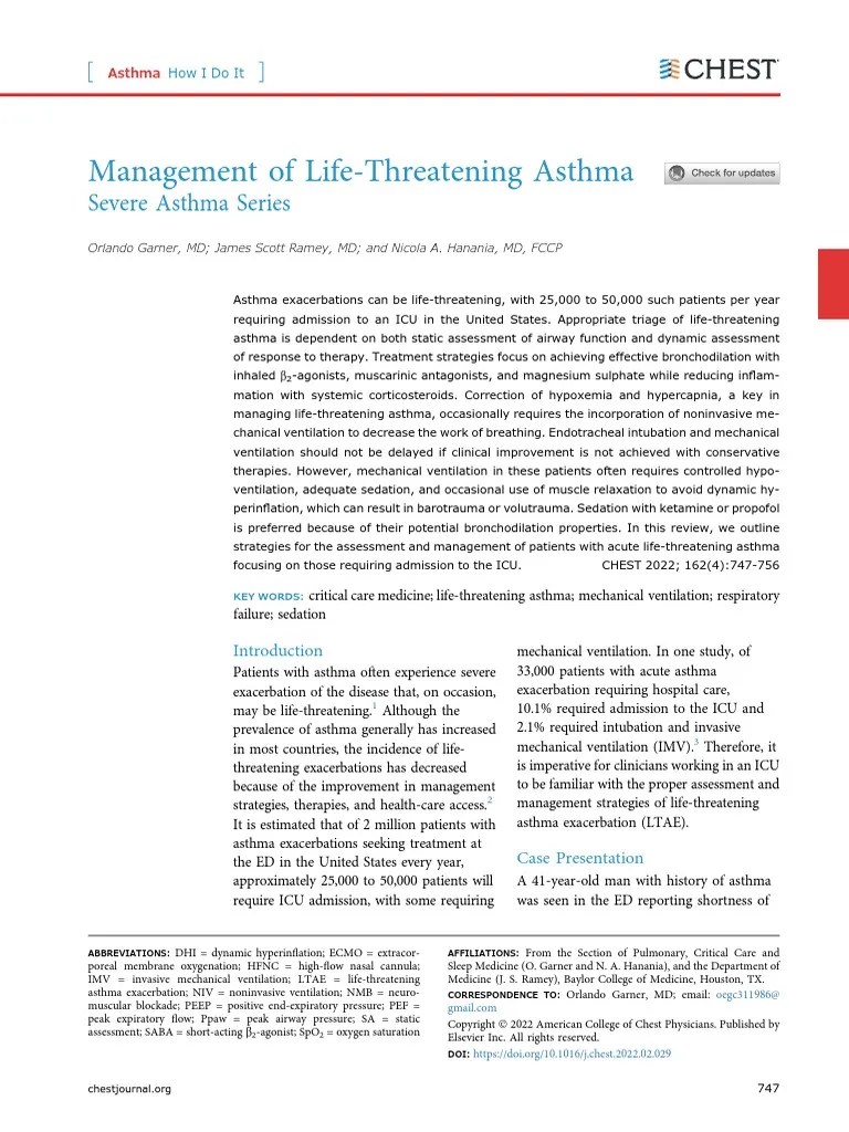 Management of Life Threatening Asthma. Severe Asthma Series. CHEST 2022