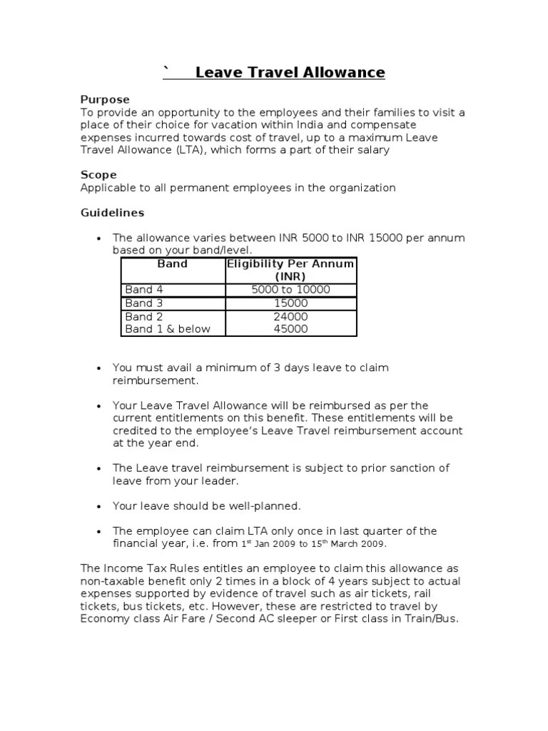 Leave Travel Allowance Employee Benefits Employment
