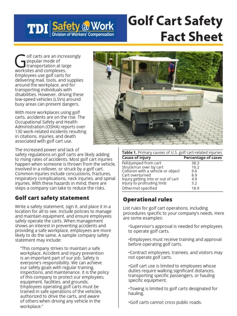 Safety Guidelines for Operating Golf Carts in the Workplace PDF