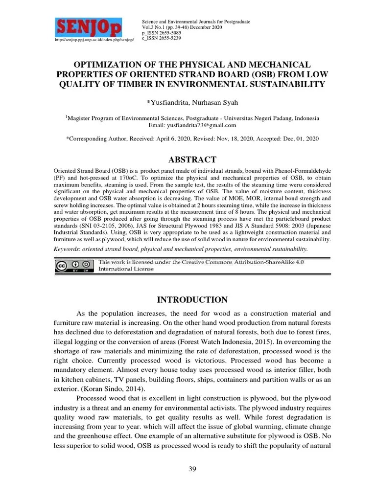 Optimization of The Physical and Mechanical Properties of Oriented