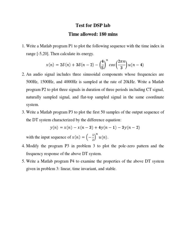 Test For DSP Lab First8Weeks PDF