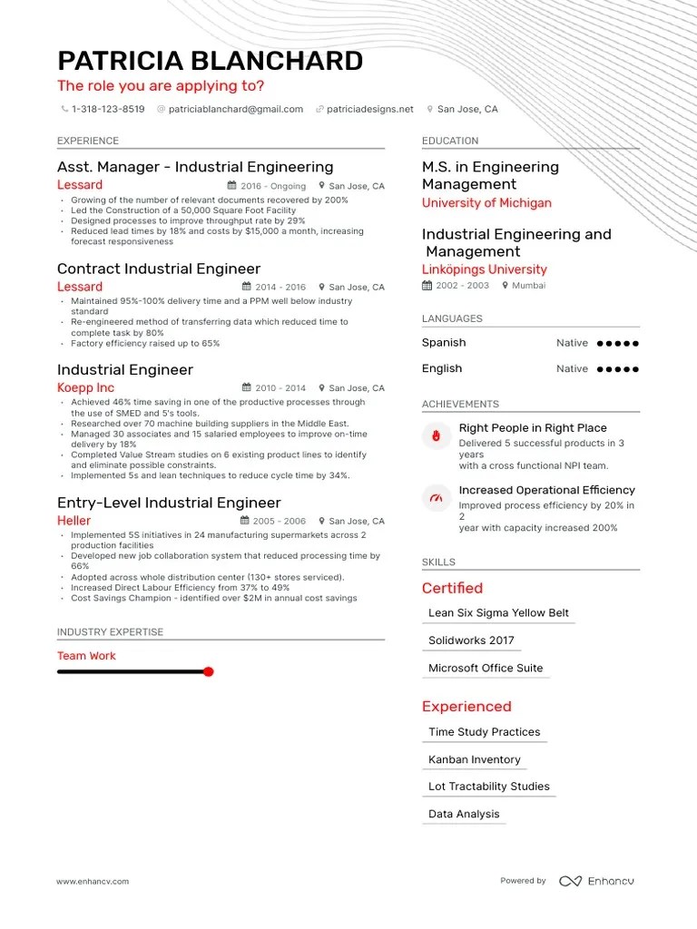 Patricia Blanchard Resume PDF Industrial Engineering Business Process