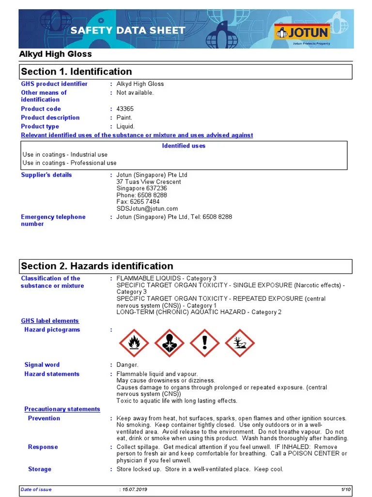 MSDS Alkyd High Gloss PDF Chemistry Safety