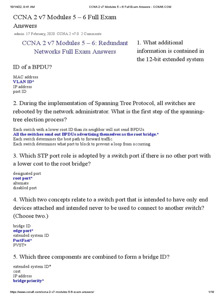 CCNA 2 v7 Modules 5 - 6 Full Exam Answers | PDF | Internet Architecture