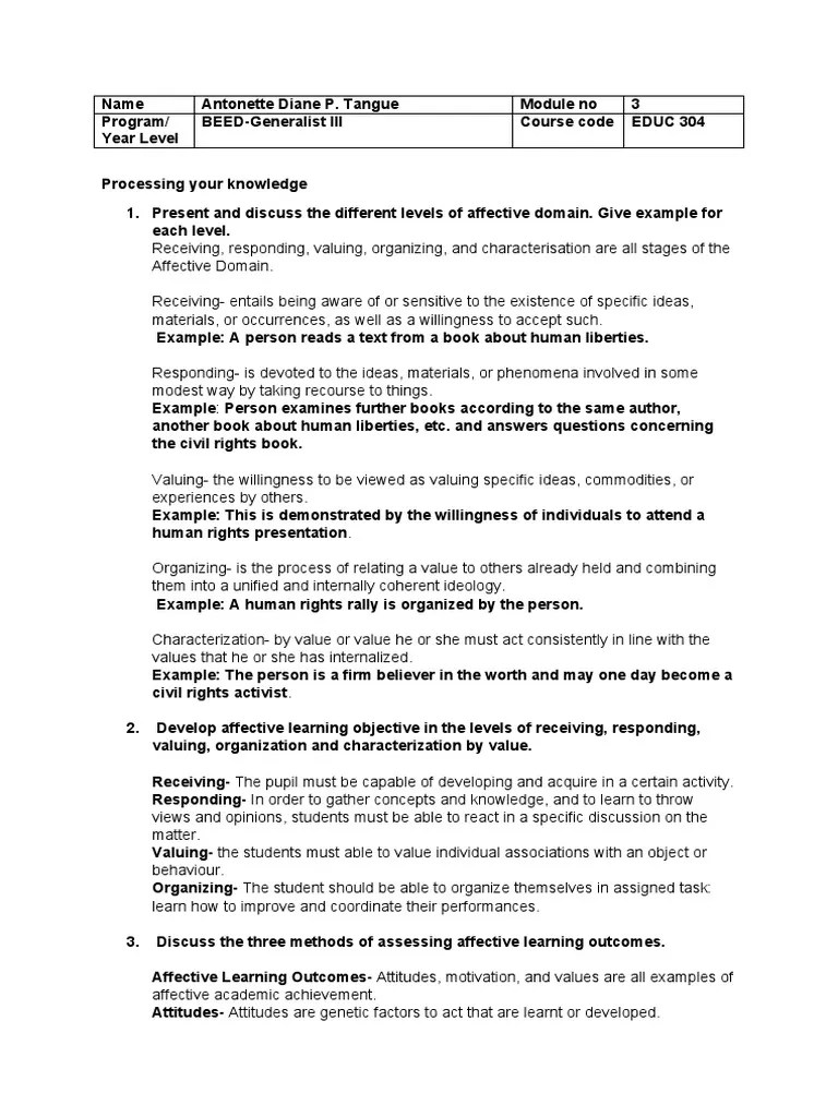 Assessing Affective Learning A Case Study on Developing
