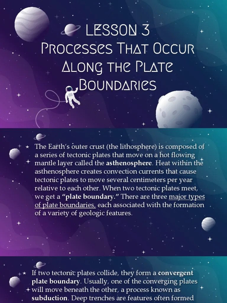 Lesson 3 Processes That Occur Along The Plate Boundaries PDF Plate