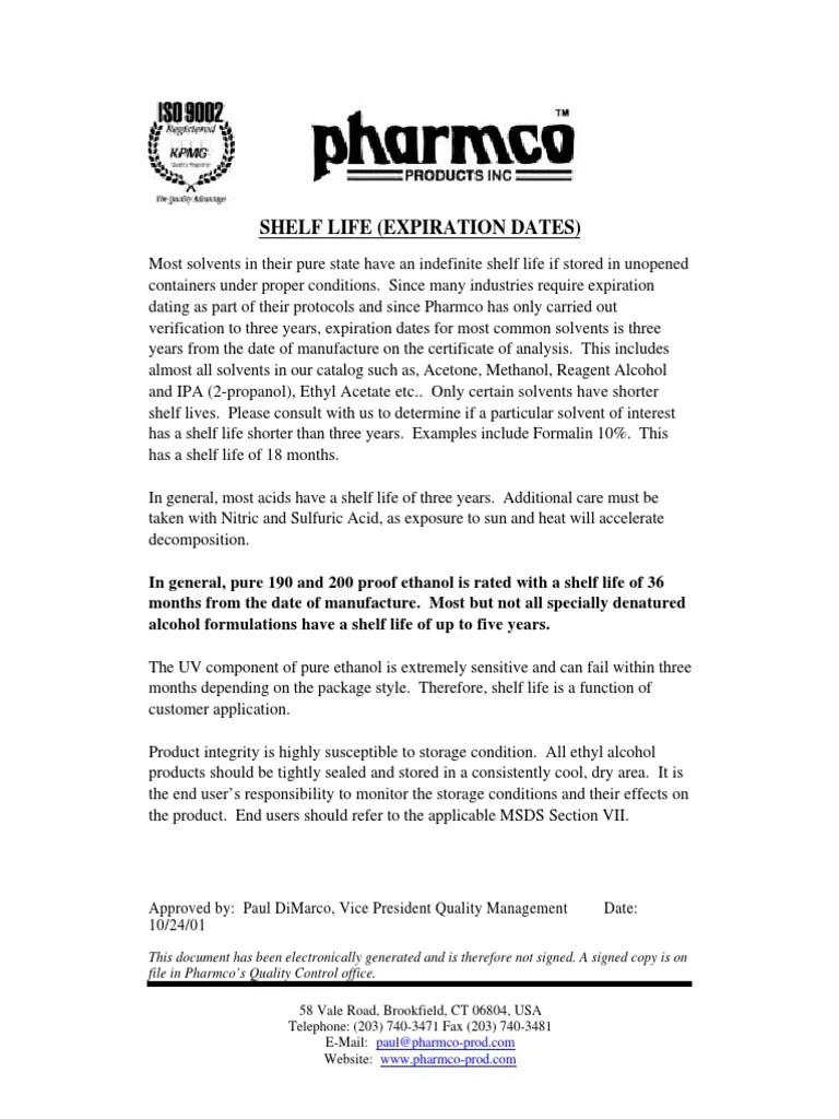 Alcohol Shelf Life 220801 PDF Shelf Life Ethanol