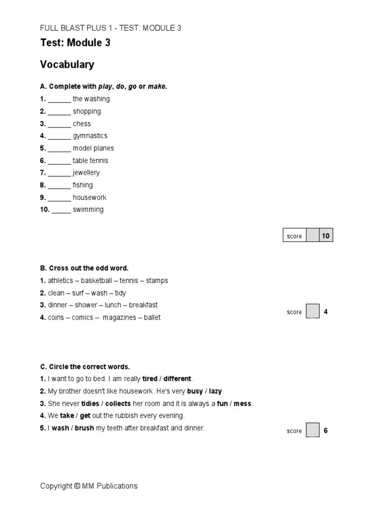 Full Blast PLUS 1 Test 3 PDF