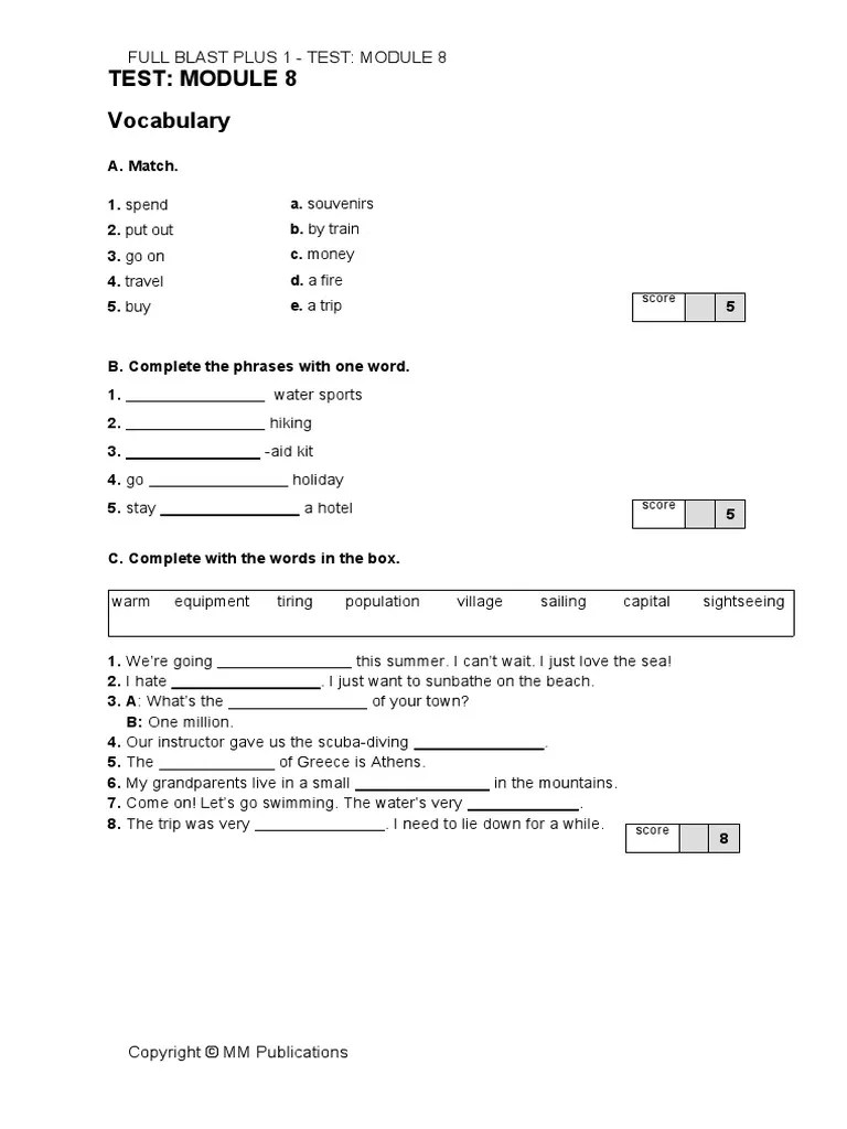 Full Blast PLUS 1 Test 8 PDF Linguistics Grammar