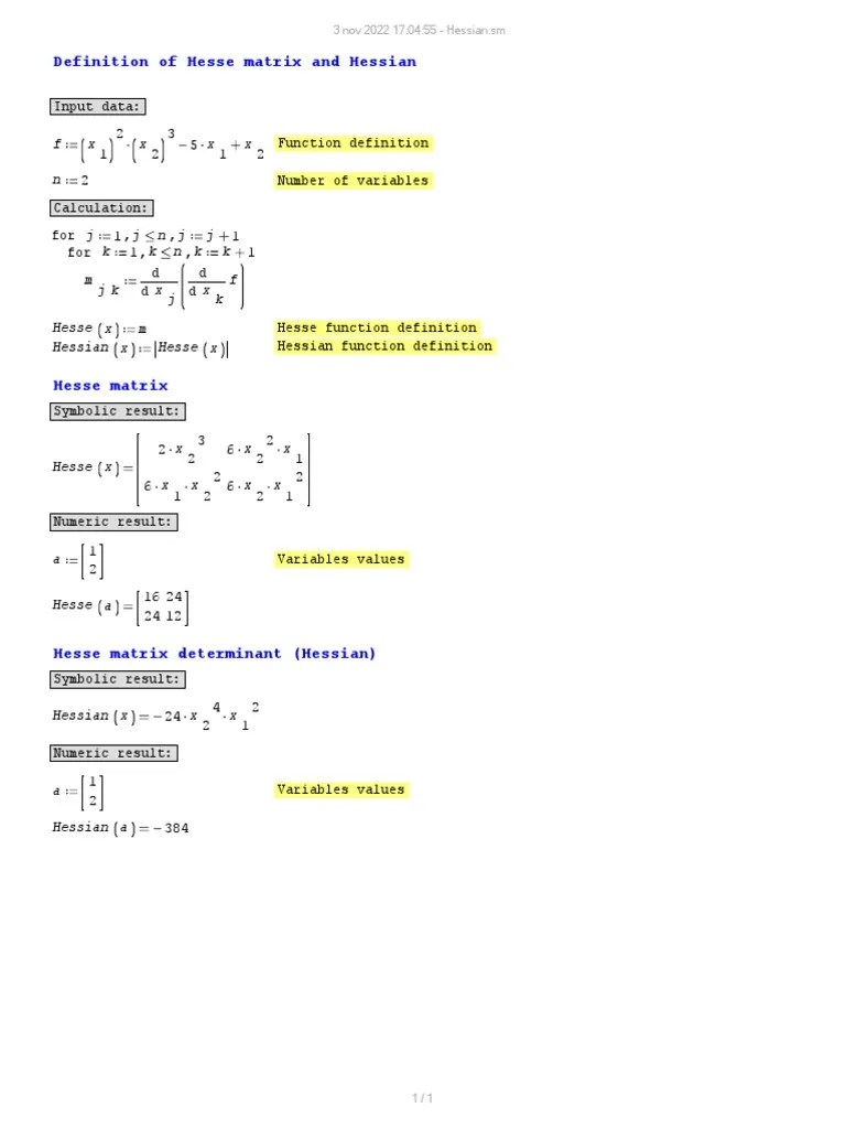 Hessian Matrix Smath Example PDF