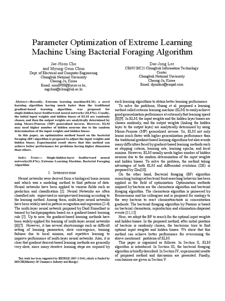 Parameter Optimization of Extreme Learning Machine Using Bacterial