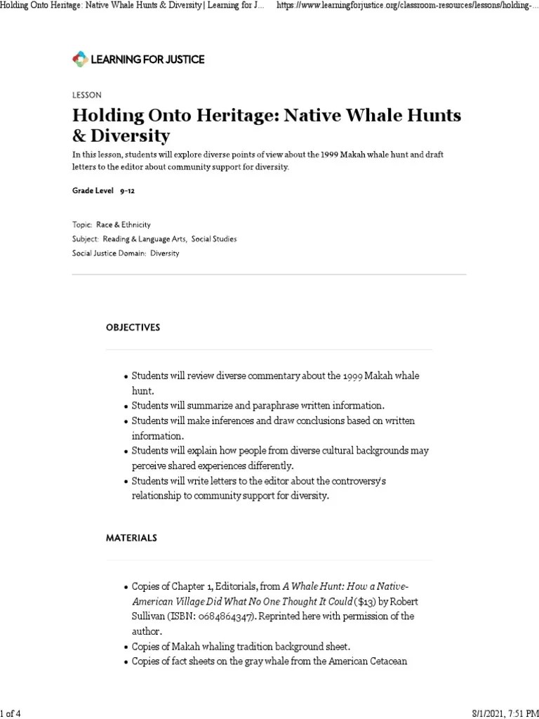 Holding Onto Heritage Whale Hunting PDF Whaling Hunting