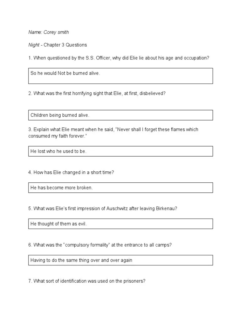 Night - Chapter 3 Questions | PDF