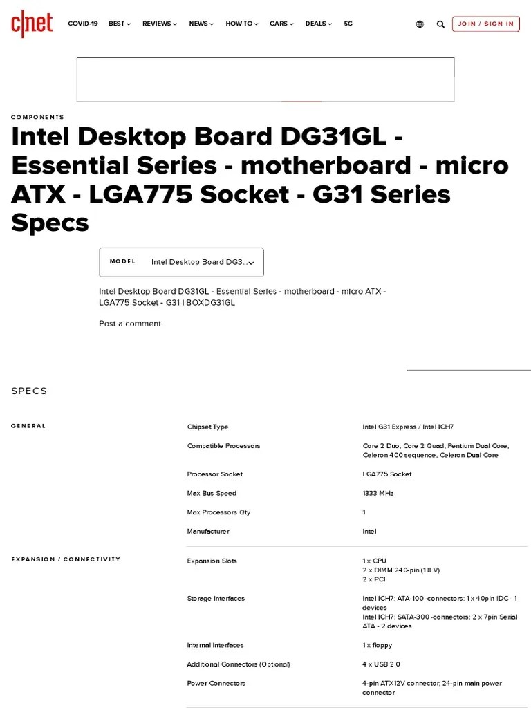 Intel Desktop Board DG31GL - Essential Series - Motherboard - Micro ATX