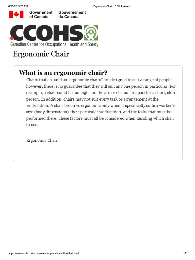 Ergonomic Chair OSH Answers PDF Chair Human Factors And Ergonomics