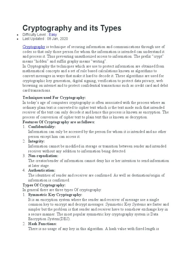Cryptography and Its Types and Stenography and Digital Sign PDF Key