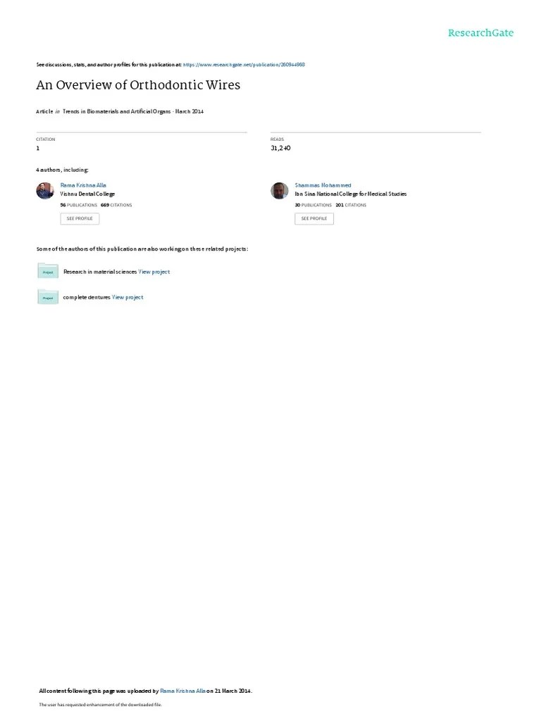 An Overview of Orthodontic Wires PDF Stainless Steel Shape Memory