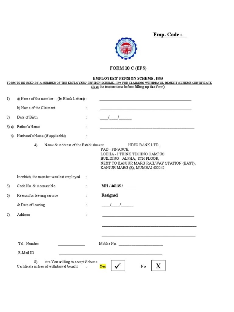 EPS 10C Scheme Certificate Form PDF Cheque Banks