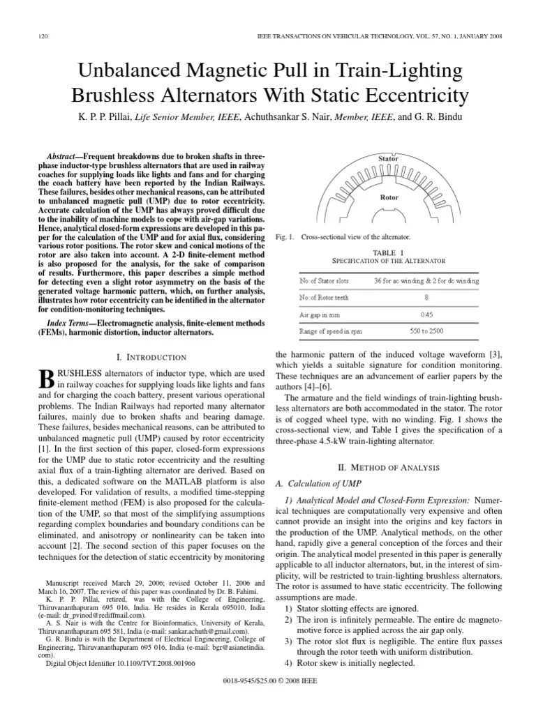 Unbalanced Pull in TrainLighting Brushless Alternators With