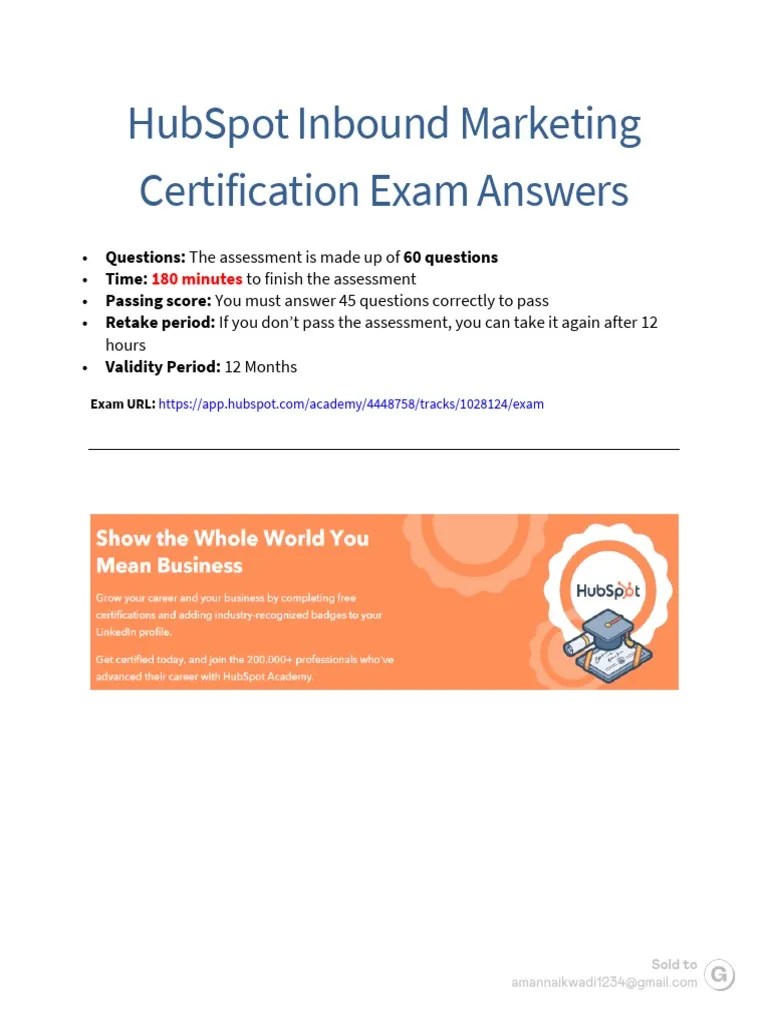 HubSpot Inbound Marketing Exam Answers PDF Marketing Market