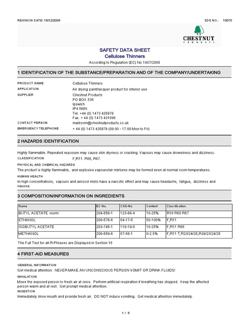 Safety Data Sheet for Cellulose Thinners PDF Carbon Dioxide