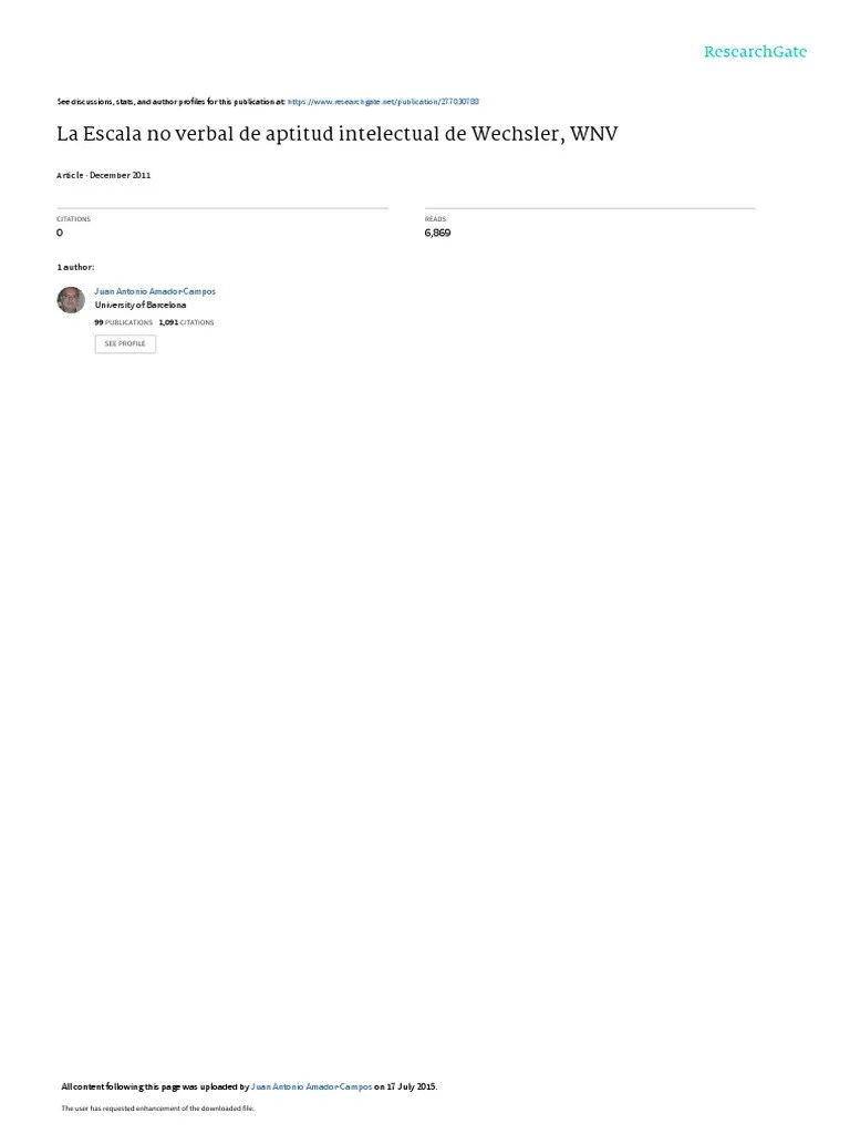 La Escala No Verbal de Aptitud Intelectual de Wech Download Free PDF