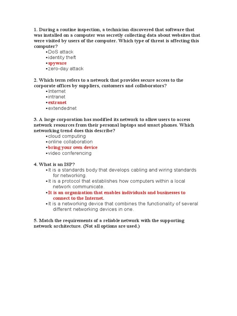 Modules 1 3 Basic Network Connectivity and Communications Exam Answers