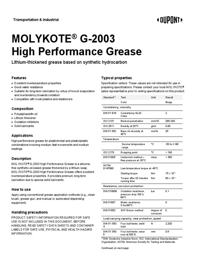 Molykote G2003 PDF Materials Chemistry