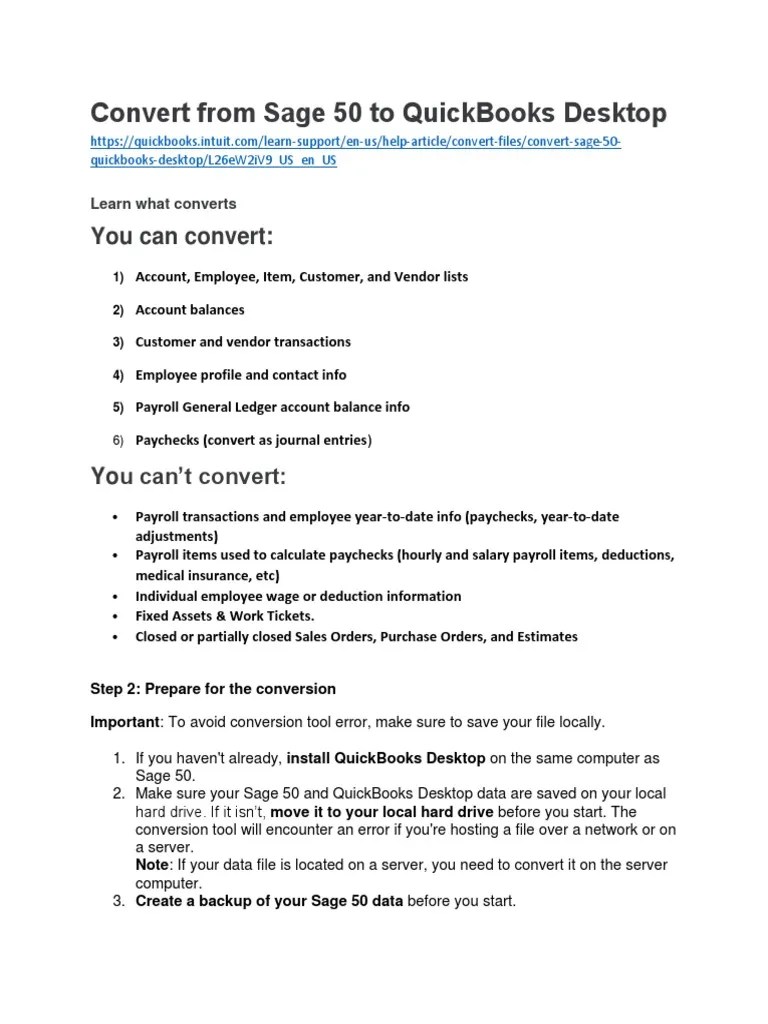 Convert From Sage 50 To QuickBooks Desktop PDF Quick Books Payroll