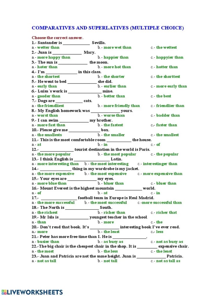 Comparative Superlative Multiple Choice PDF