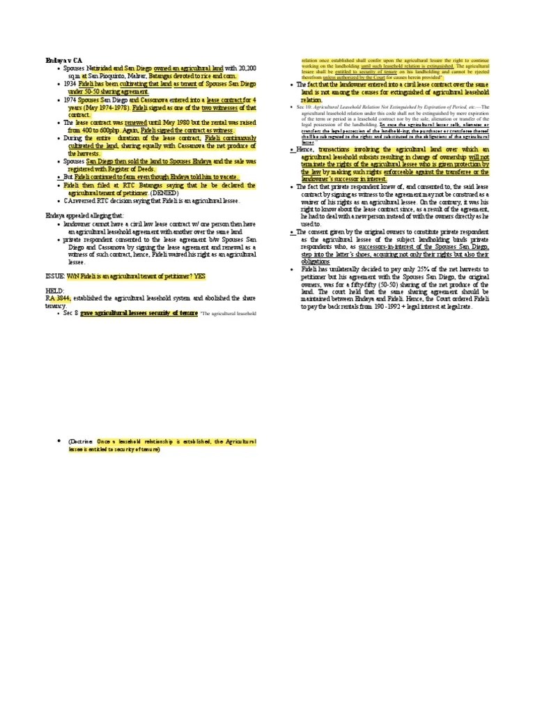Endaya V Ca Digest PDF