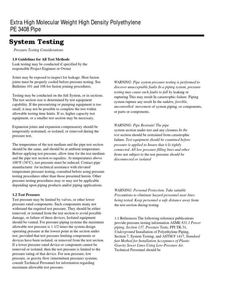 HDPE Testing Procedure PDF Leak Pipe (Fluid Conveyance)