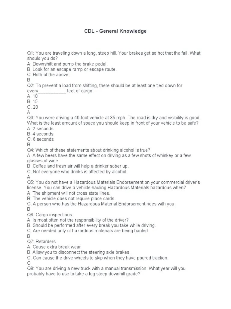 CDL General Knowledge PDF Brake Vehicles