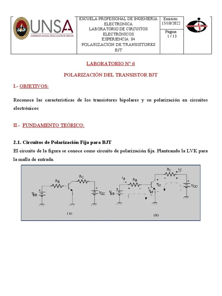 Laboratorio Polarización de Transistores BJT PDF Transistor de