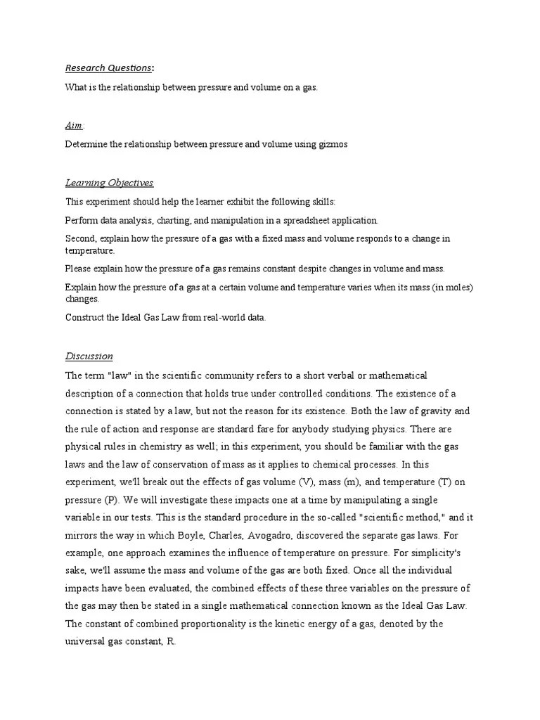 Ideal Gas Laws Lab Report PDF Gases Pressure