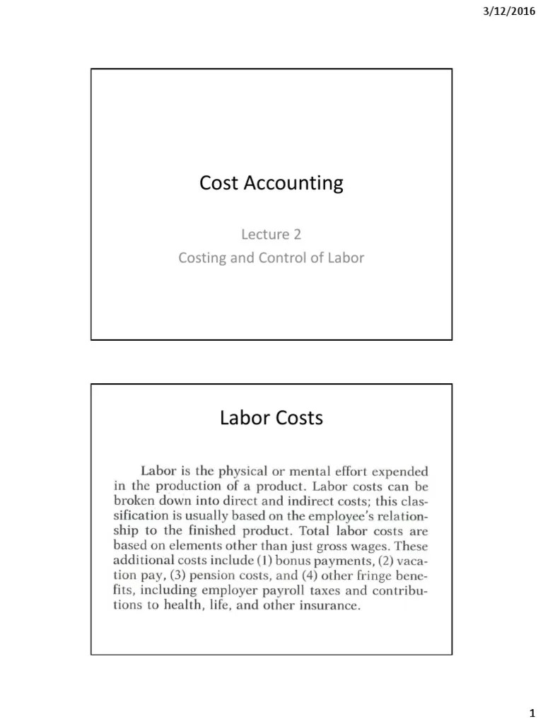 Cost Accounting Lecture 2 PDF Overtime Salary