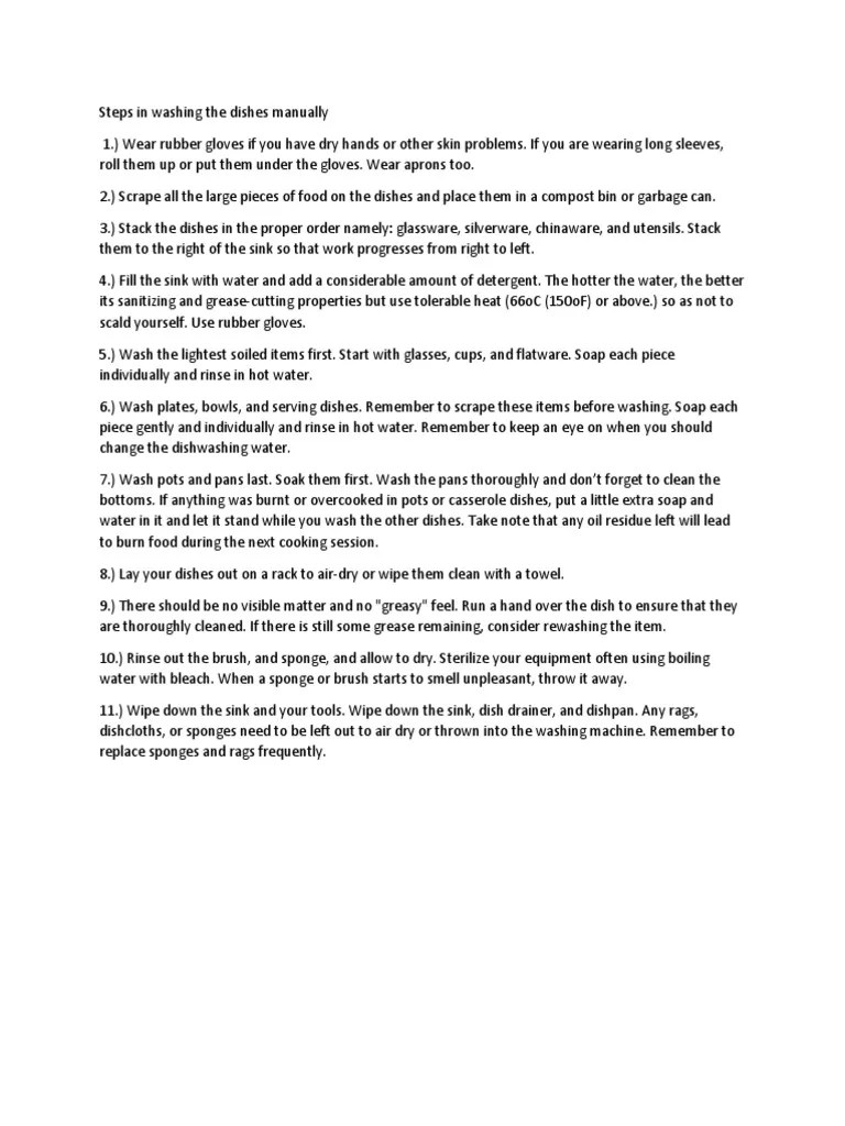 Steps in Washing The Dishes Manually PDF