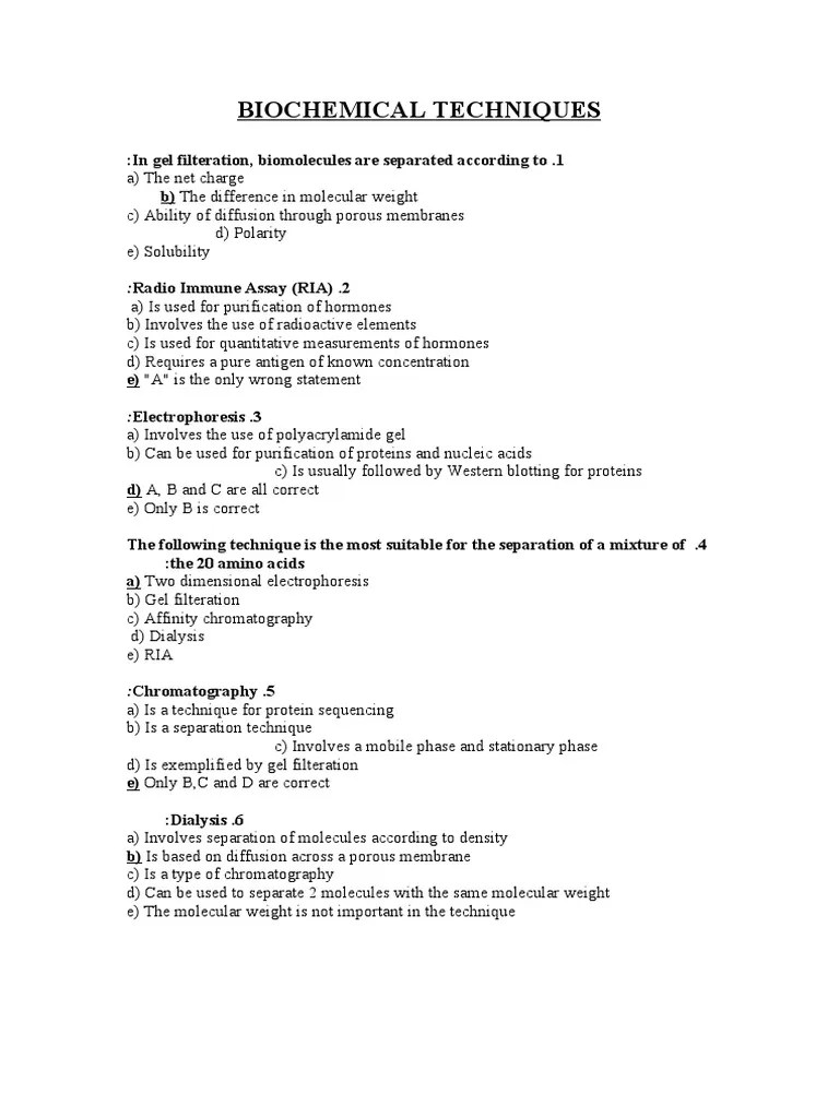 Biochemical Techniques PDF Gel Electrophoresis Blot (Biology)