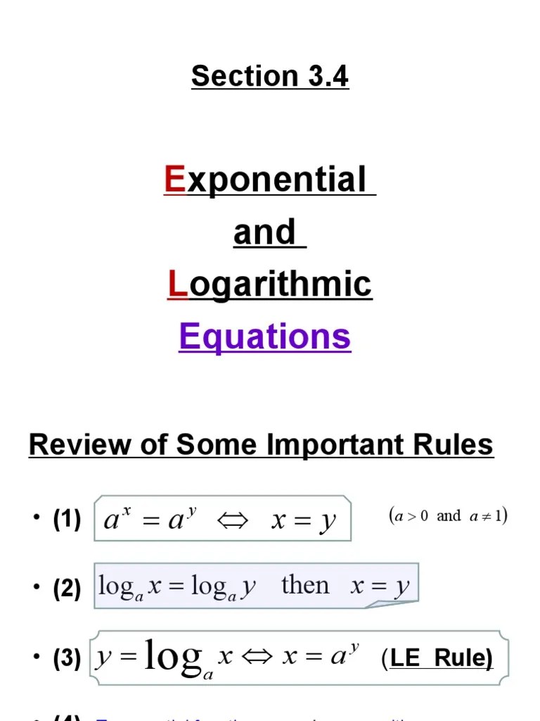 2011 PreCalc Slides Section 3.4 PDF Logarithm Equations