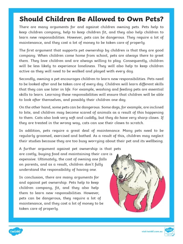 Should Children Be Allowed To Own Pets Persuasive Reading Comprehension PDF Pet Argument