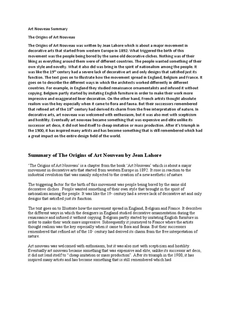 Art Nouveau Summary PDF Art Nouveau Art Deco
