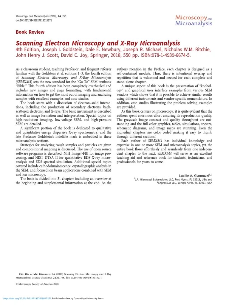 Scanning Electron Microscopy and XRay Microanalysis Book Review
