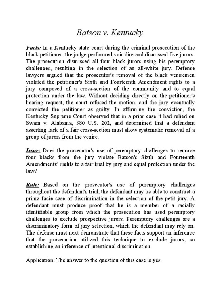 Batson V Kentucky PDF Batson V. Kentucky Supreme Court Case Law