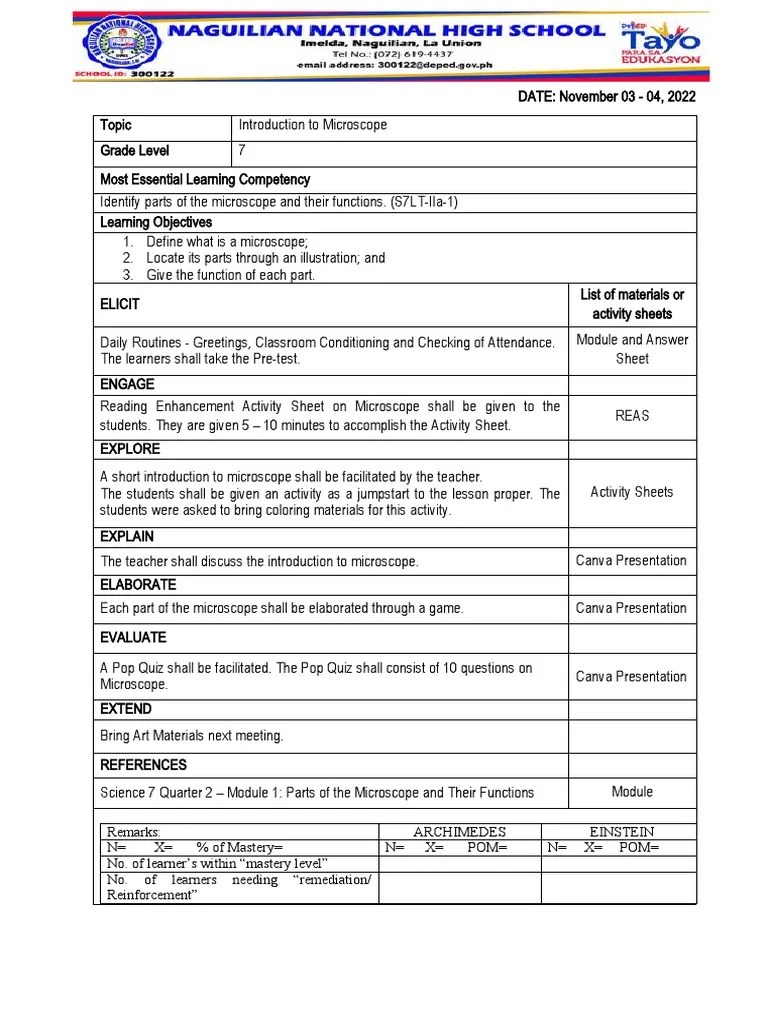 November 03 - 04, 2022 - Parts of The Microscope and Their Functions