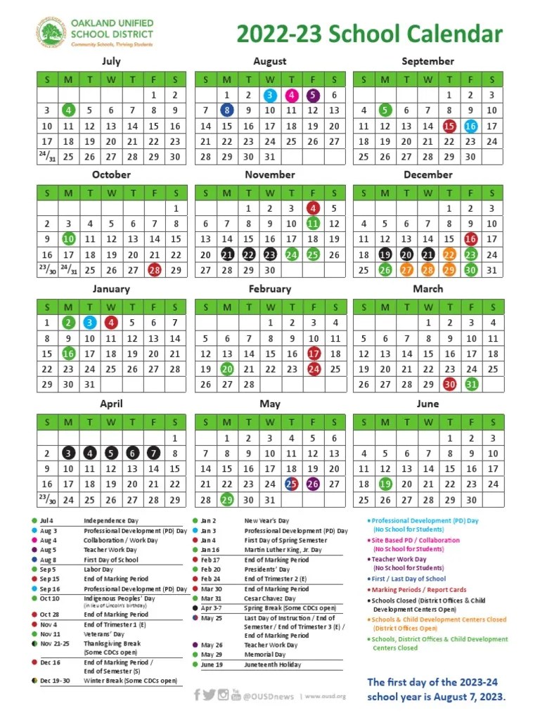 OUSD School Calendar 202324 PDF Academic Term Holidays(04)