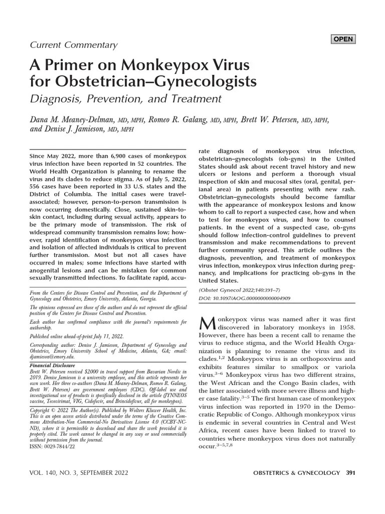 A Primer On Monkeypox Virus For.7 PDF Pregnancy Infection