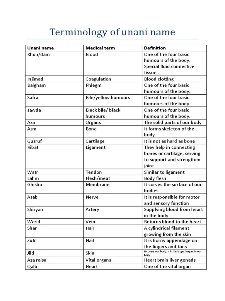 Terminology of Unani Name PDF Blood Plasma Blood
