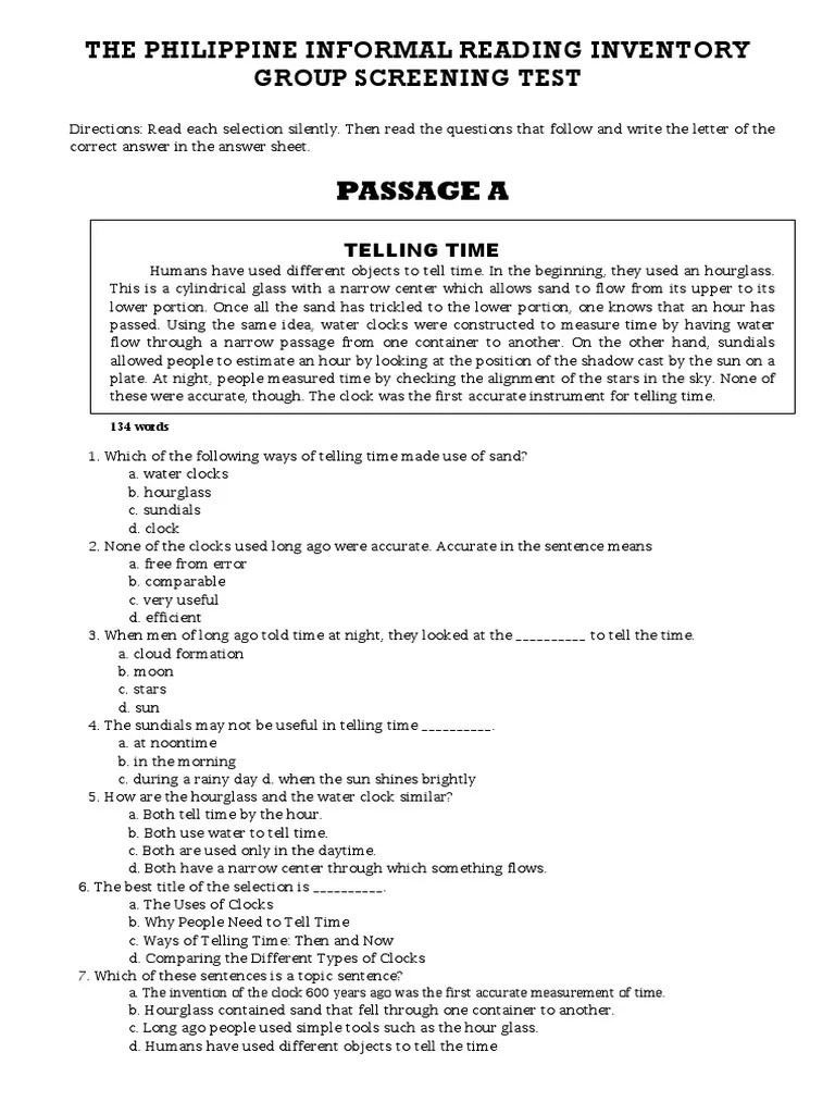 English Reading Passage Jhs PDF Clock Hour